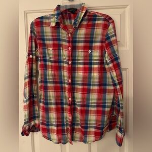 Lauren Ralph Lauren Womens Multi Plaid Sz M 100% Cotton